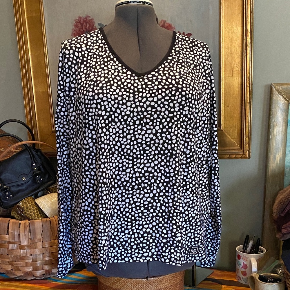 DKNY Women’s PJ’s Set Blk/White Dot V-neck long-sleeve Jogger Pants SZ XL (415)
